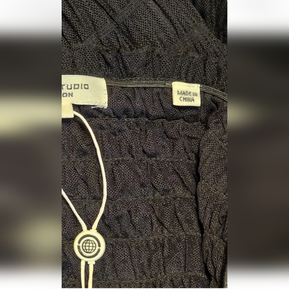 Black Smocked Midi Dress Flutter Sleeve Romantic Whimsigoth Max Studio NWT - Picture 15 of 16